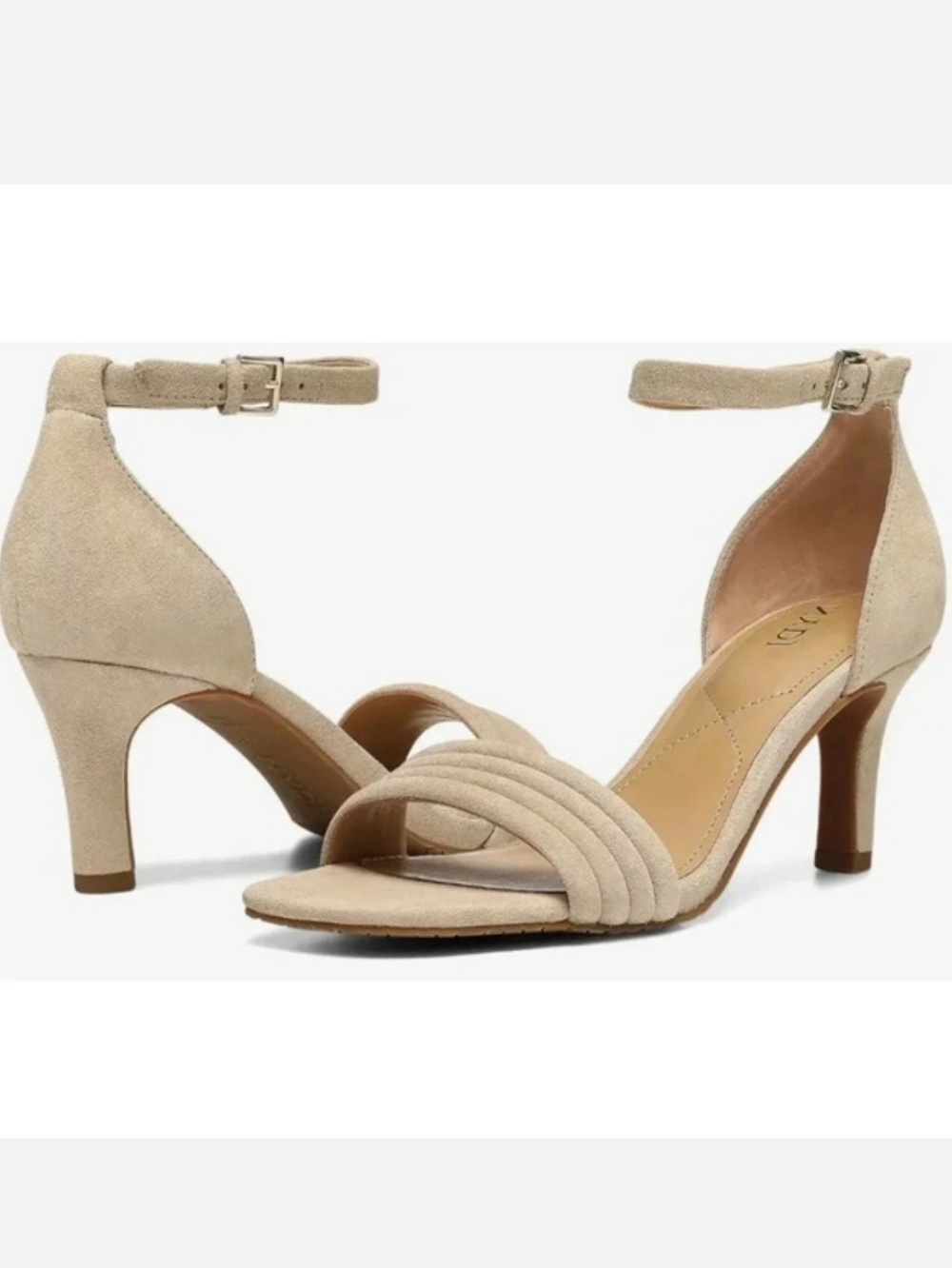 NYDJ Addie Sand Suede Ankle Strap Heeled Sandal Shoes Neutral Cushioned Footbed